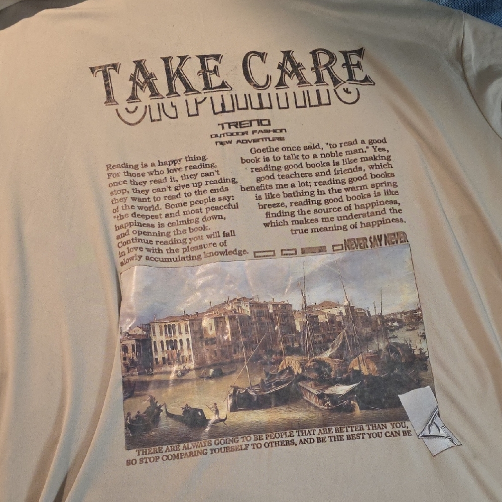 Beige Graphic Tee with Vintage Print